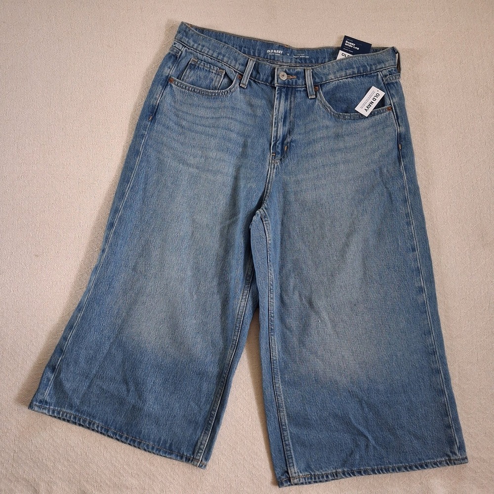 old navy 90s baggy jeans high waisted culottes streetwear drapey denim size 12
